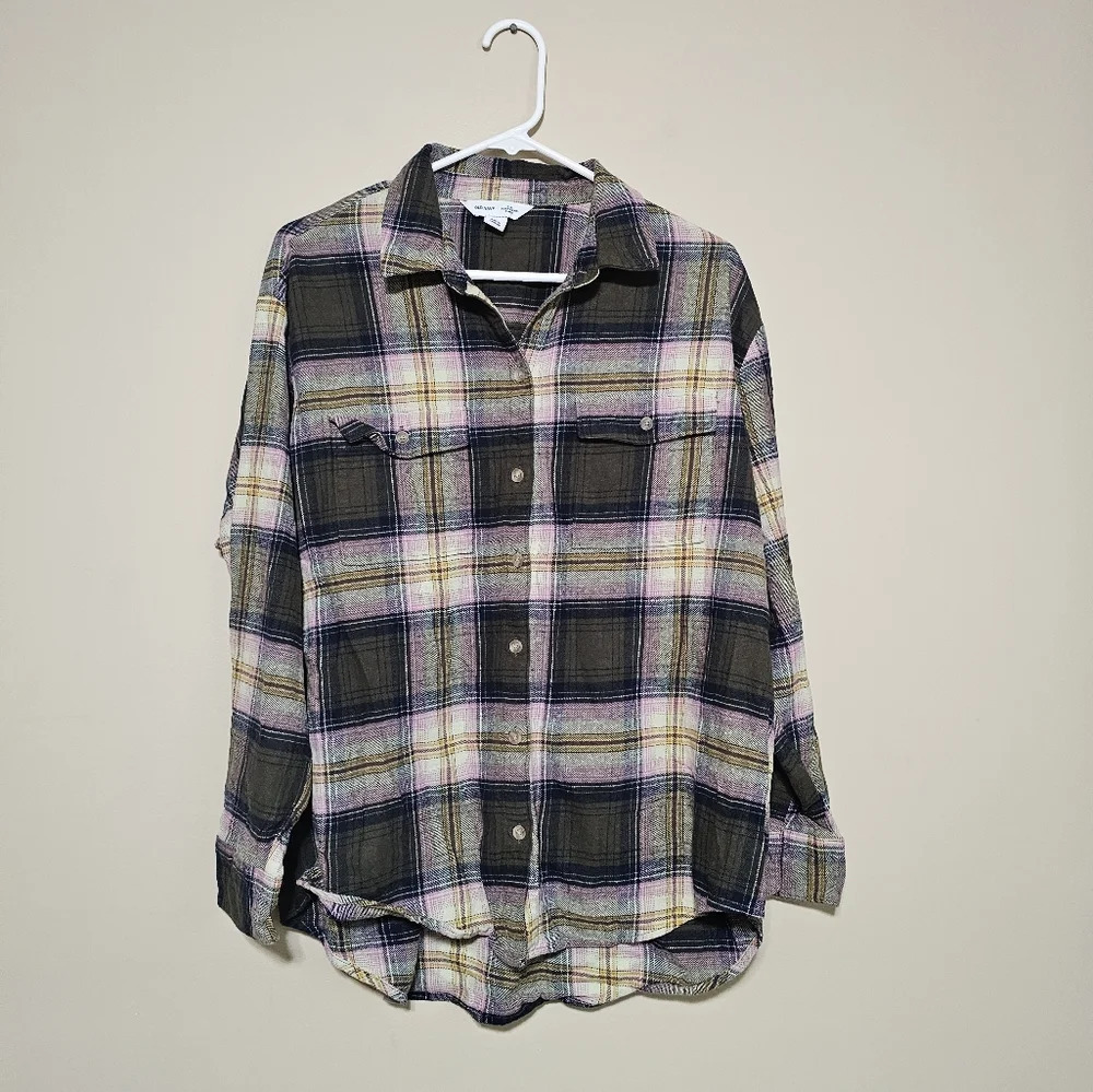 Old Navy The Boyfriend Shirt Flannel Shirt Women's Size Large Plaid Button Front